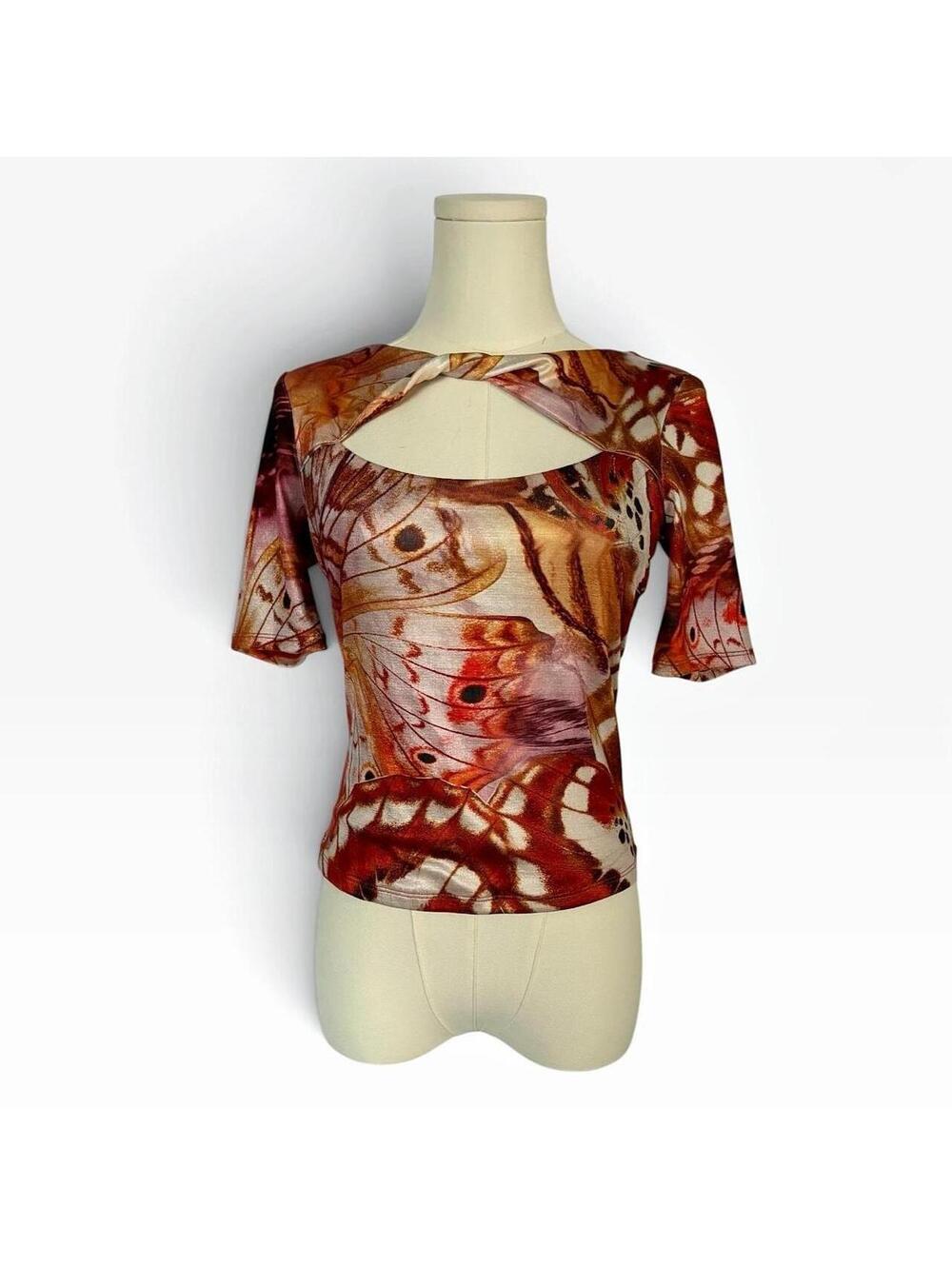 Guess butterfly print blouse with cut out detail in size S